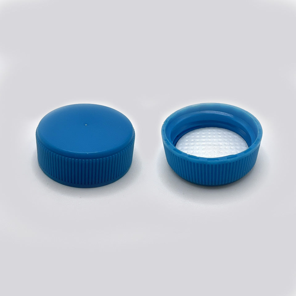 28-400 Blue PS Continuous Thread Closure with Vented Foam Liner for Bl ...